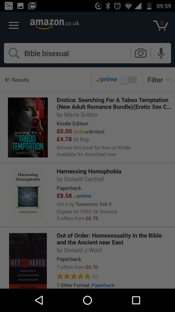 Failing to find the new bisexual 'Bible' book on Amazon, 16