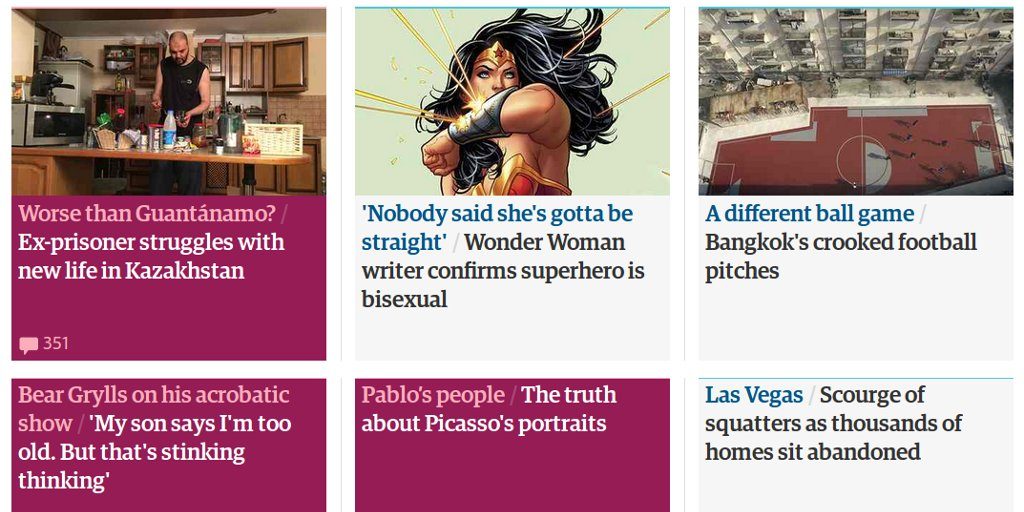 Front page of The Guardian's website: Wonder Woman is bisexual